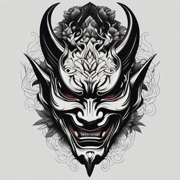 black hannya mask tattoo  simple color tattoo,white background,minimal