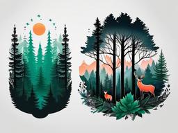 forest themed tattoos  simple color tattoo,white background