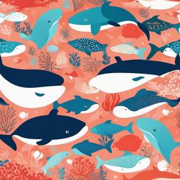 Whale clipart - whale surrounded by colorful fish and coral  color,minimalist,vector clipart