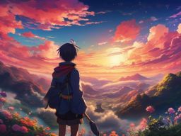 Anime Sky Wallpaper Transporting You to the Vibrant World of Anime with Colorful Skies intricate details, patterns, wallpaper photo