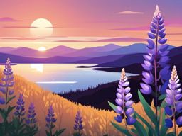 Sunset Lupine Clip Art - Lupine flowers in a serene sunset-inspired setting,  color vector clipart, minimal style