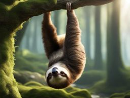 slothlet hanging upside down from a moss-covered tree branch 8k ultrarealistic cinematic 