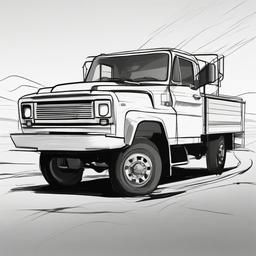 drawing of a truck with a sunset  minimal rough sketch scribbles,doodles,black and white