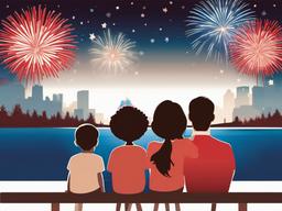 4th of July clipart - family watching fireworks together  