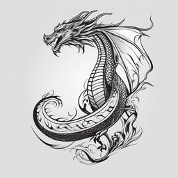 Calf Dragon Tattoo - Dragon tattoo specially designed for the calf area.  simple color tattoo,minimalist,white background