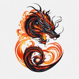 Anbu dragon tattoo. Fiery guardian spirit.  color tattoo minimalist white background