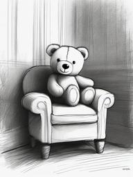 drawing of a teddy bear in a cozy room  minimal rough sketch scribbles,doodles,black and white