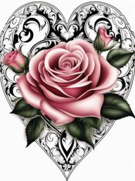 Rose heart tattoo, Tattoos blending the grace of roses with heart symbols.  color, tattoo patterns, white clean background