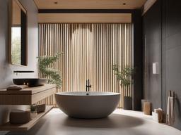 A bathroom with Japandi interior design incorporates bamboo elements, natural stone finishes, and a minimalist layout that transforms the space into a tranquil retreat for self-care.  