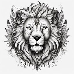 Lion and Wolf Tattoo,awe-inspiring alliance between the regal lion and the untamed wolf, symbol of strength and unity. , tattoo design, white clean background