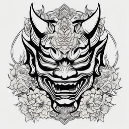 hannya mask tattoo black and white  simple color tattoo,white background,minimal