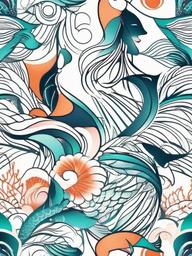 Abstract Mermaid Tattoo - Explore abstract artistry with a unique and creative abstract mermaid-themed tattoo.  simple vector color tattoo,minimal,white background