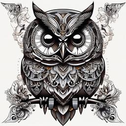 Mechanical Owl Tattoo - Showcase the intricacy of mechanics with a mechanical owl-themed tattoo.  simple color tattoo,vector style,white background