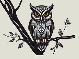 owl branch tattoo  simple vector color tattoo