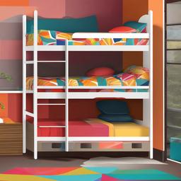 Bed clipart - bunk bed with colorful bedding  