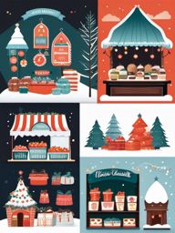 Winter Market clipart - Festive winter market with stalls, ,vector color clipart,minimal