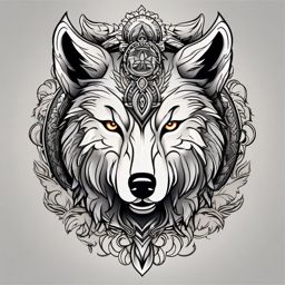 Traditional Wolf Head Tattoo,classic tattoo, wolf's head rendered in timeless style, paying tribute to loyalty and honor. , color tattoo design, white clean background