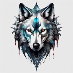 Wolf Skull Tattoo,haunting amalgamation of a wolf and a skull, eerie reflection of life and death. , color tattoo design, white clean background