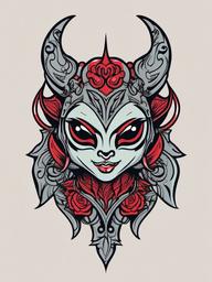 Little Demon Tattoo-Delightful and small tattoo featuring a cute little demon, perfect for those who appreciate small and edgy designs.  simple color vector tattoo