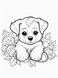 Puppy with a Teddy Bear Coloring Pages - Sweet Puppy Snuggling with a Toy  minimal black outline printable sheet, coloring page