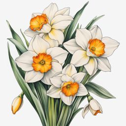 Narcissus flower tattoo, Tattoos inspired by the charming and vibrant narcissus flower.  vivid colors, white background, tattoo design