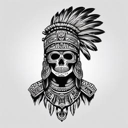 Aztec Warrior Tattoo Skull  minimal,tattoo,white background