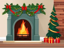 Xmas garland hanging on the fireplace clipart  simple, 2d flat