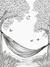 Summer Coloring Pages - Hammock swinging between two trees in a peaceful setting  simple coloring pages