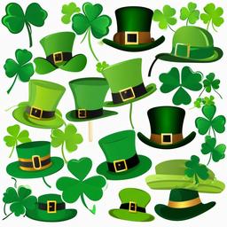 St. Patrick's Day clipart - shamrocks and leprechaun hats  