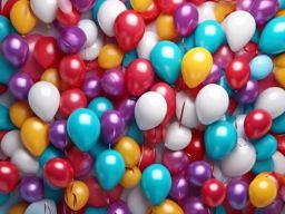 Colorful balloons and streamers top view, photo realistic background, hyper detail, high resolution