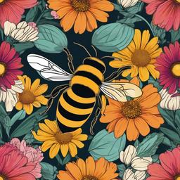 Bee clipart - bee surrounded by colorful flowers  