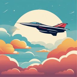 Jet Clipart - A jet soaring high above the clouds.  color vector clipart, minimal style