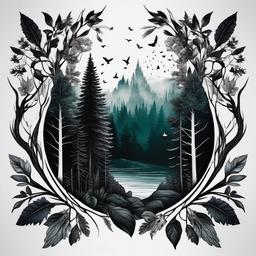 dark forest tattoo  simple color tattoo,white background