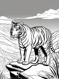 Tiger Coloring Pages - Tiger on a rock ledge overlooking a valley  simple coloring pages