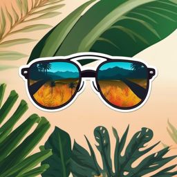 Sunglasses with Reflection in Nature Sticker - Sunglasses with a reflection of nature, ,vector color sticker art,minimal