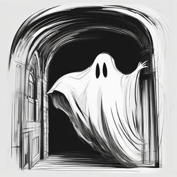 drawing of a ghost flying through walls  minimal rough sketch scribbles,doodles,black and white