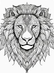 Lion Coloring Pages - Fierce lion with intricate tribal patterns  simple coloring pages