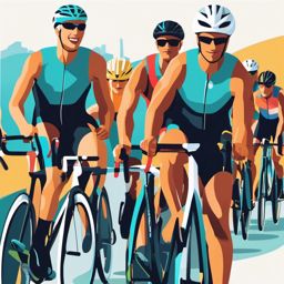 Triathlon Finish Line Clipart - Triathletes crossing the finish line victoriously.  color vector clipart, minimal style