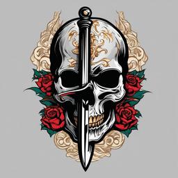 sword through skull tattoo  simple vector color tattoo