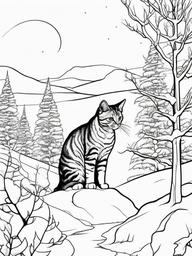 Cat in the Snow Coloring Pages - Feline Playing in Winter Wonderland  minimal black outline printable sheet, coloring page