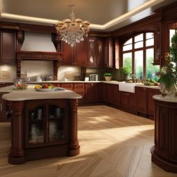 Majestic Renaissance Elegance - Add the grandeur and elegance of the Renaissance era. , kitchen layout design ideas, multicoloured, photo realistic, hyper detail, high resolution,