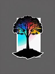 Tree Silhouette Sticker - Silhouetted tree against a colorful background, ,vector color sticker art,minimal