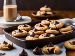 peanut butter blossom cookies with a peanut butter cookie base and chocolate kiss. 