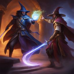 sorcerous duel between rival wizards in a mystical, arcane arena. 