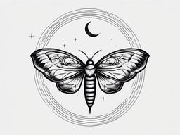 Moth and Moon Tattoo - Tattoo featuring a moth and moon motif.  simple vector tattoo,minimalist,white background