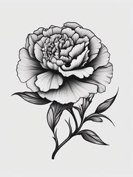 Black and Grey Carnation Tattoo,Classic sophistication with a touch of mystery in a black and grey carnation tattoo, showcasing delicate details.  simple color tattoo,minimal vector art,white background