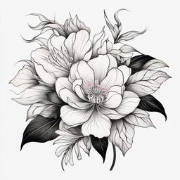 japanese flower tattoo drawing  simple color tattoo,white background,minimal