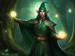 elven archmage of the moonlit grove - create an artwork that depicts an elven archmage in a moonlit grove, wielding powerful arcane spells. 