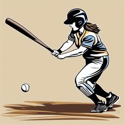 Softball clipart - player swinging a bat at a pitch  