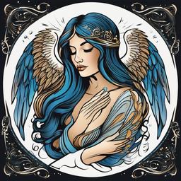 Tattoo of Crying Angel-Celebrating the emotional depth of celestial beauty with a tattoo featuring a crying angel, symbolizing vulnerability, empathy, and the beauty of tears.  simple vector color tattoo